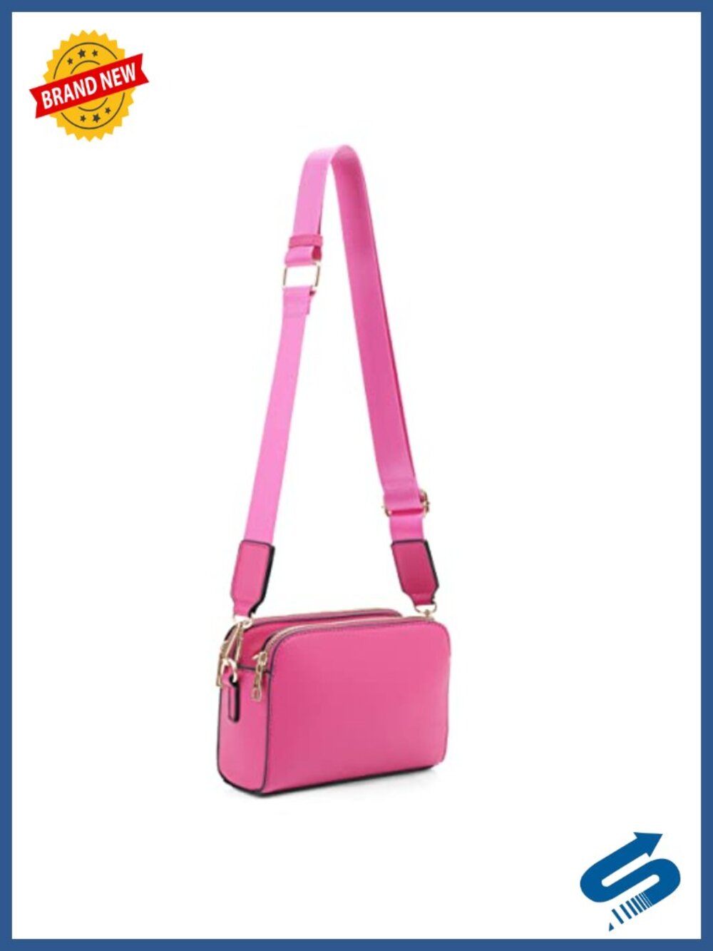 Vegan Leather Crossbody Bag Triple Zip Camera Purse with Adjustable Guitar Strap